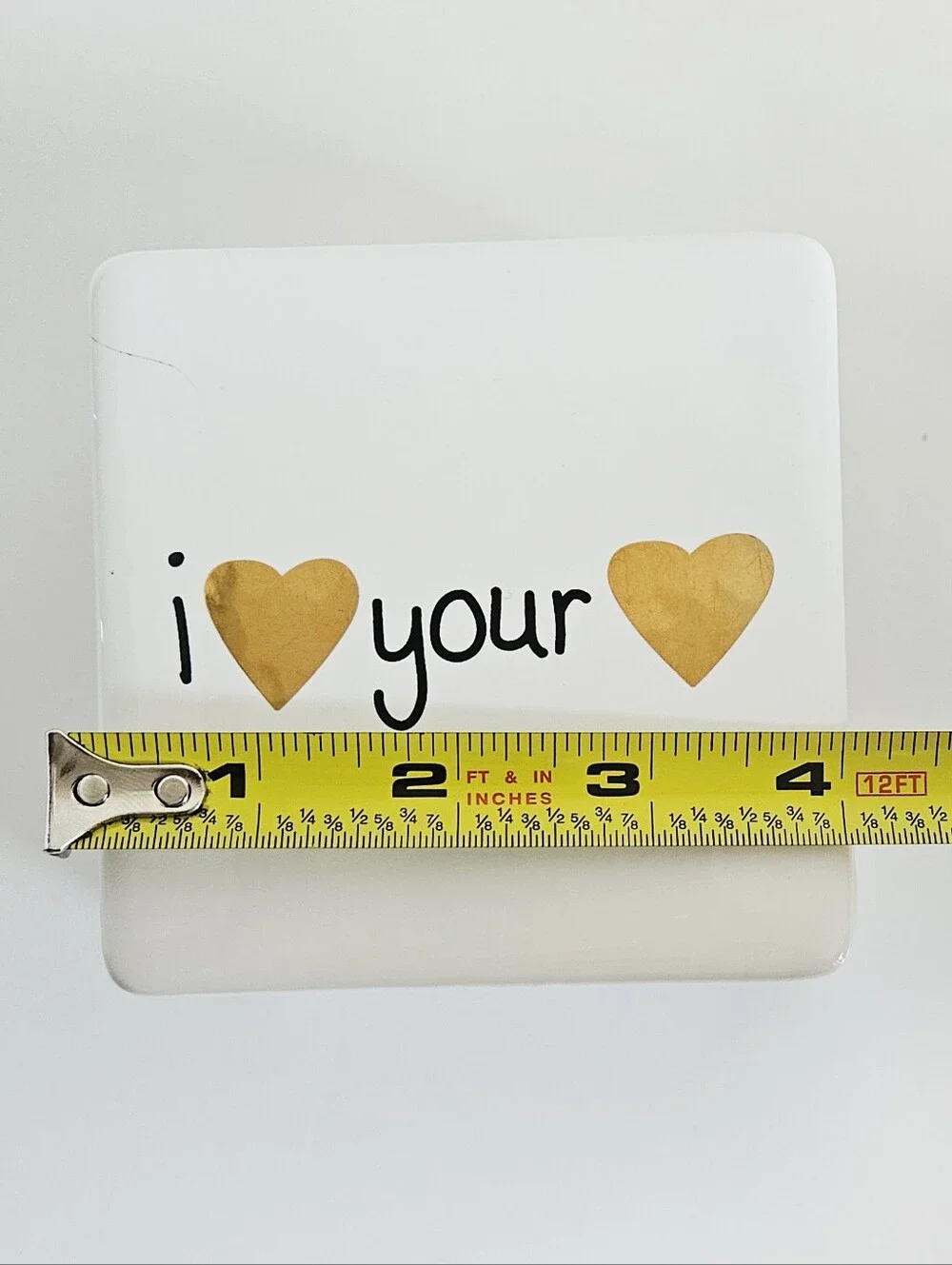 White Ceramic Trinket Dish with Gold Heart Accents
